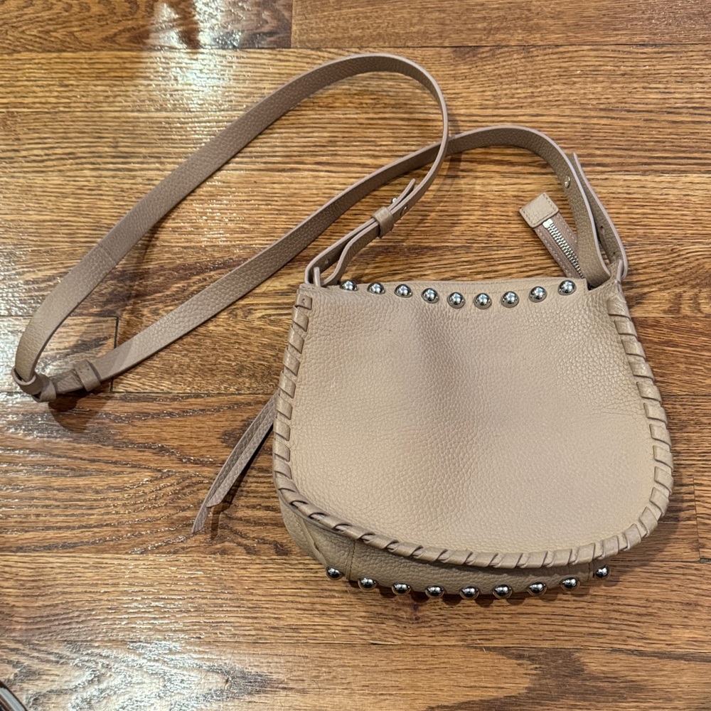 All Saints Blush Leather Crossbody Bag with Silver Accents